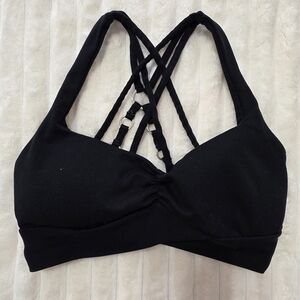 Bombshell Sportswear Black Strappy Muscle Tee Bralette with Crisscross Back